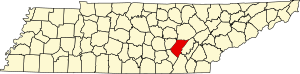 Kaart van Tennessee met de nadruk op Bledsoe County