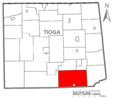 Mapa do condado de Tioga com destaque para Liberty Township