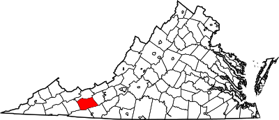 Locatie van Wythe County in Virginia