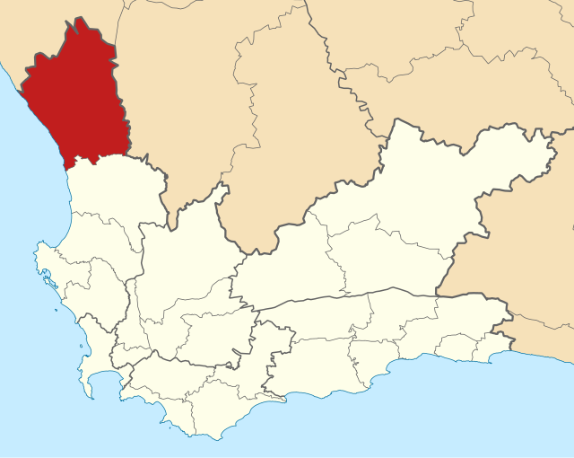 Kaart van Suid-Afrika wat Matzikama Plaaslike Munisipaliteit in Wes-Kaap aandui