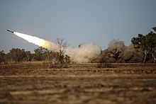 A HIMARS missile being fired at Exercise Talisman Sabre Marines, Australian soldiers fire HIMARS during Talisman Sabre 15 150712-M-LV138-001.jpg