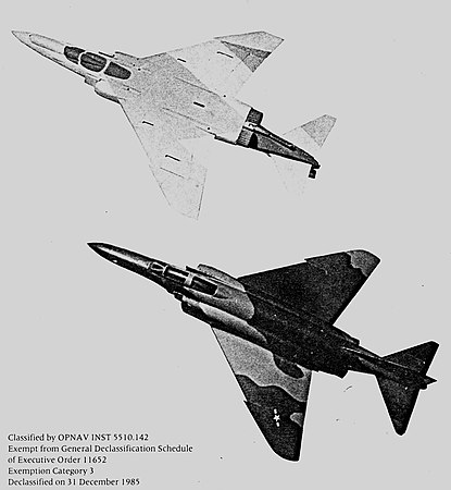 McDonnell Douglas F-4 Phantom II, depicting a disruptive gray camouflage scheme by Ferris (top), contrasted with a jungle coloration (bottom).