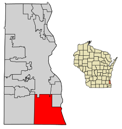 Posizione di Oak Creek nella contea di Milwaukee, Wisconsin.