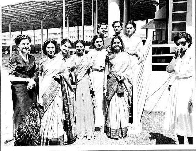Miss India 1952 Contestants posing for the photographers at the Brabourne Stadium in Mumbai. Miss India 1952 winner, Indrani Rahman (third from left) 
