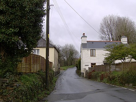 This narrow road from Lower Tremar provides access to the hamlet of Tremar Coombe. Narrow vehicular entrance into Tremar Coombe.jpg