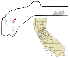 Localização no condado de Nevada e no estado da Califórnia
