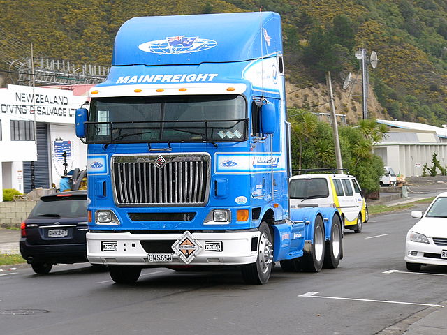 An International 9800 cabover truck in New Zealand