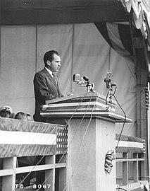 Vice-President Richard Nixon speaking at The Dalles Dam dedication in 1959.