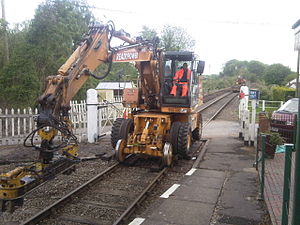 Relaying Thuxton loop, May 2009 On-track plant at Thuxton station.jpg