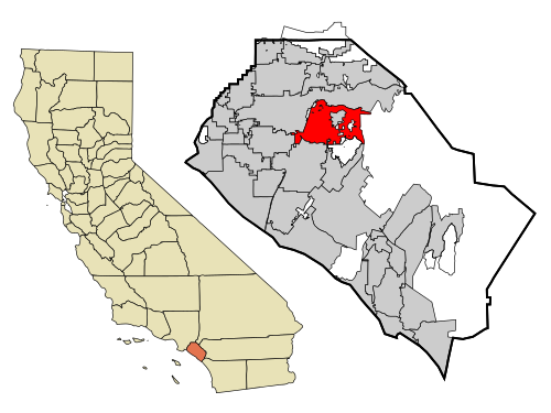 Location of Orange within Orange County, California