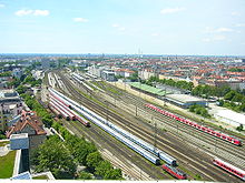 Blick vom Technischen Rathaus nach Südwest auf die Bahnanlagen