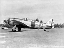 A 341st FS P-47D at Morotai, in January 1945. P-47D 341st FS at Morotai 1945.jpg