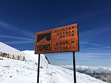 Panneau marquant le sommet du domaine de Tignes (août 2016)