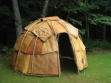 Replica of a Penobscot birch bark wigwam PenobscotBarkWigwamIn AcadiaPark.JPG