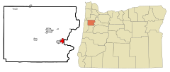Polk County Oregon Incorporated and Unincorporated areas Independence Highlighted.svg
