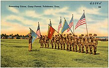 Postcard, ca. 1930-45: "Presenting Color, Camp Forrest, Tullahoma, Tenn." Presenting Color, Camp Forest, Tullahoma, Tenn (69994).jpg