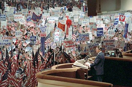 President Ronald Reagan giving his acceptance speech at the Republican National Convention in Dallas