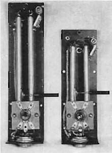 Resonant stub tank circuits in vacuum tube backpack UHF transceiver, 1938. About 1/8 wavelength long: (left) 200 MHz stub is 19 cm, (right) 300 MHz stub is 12.5 cm Resonant stubs in UHF transceiver 1938.jpg