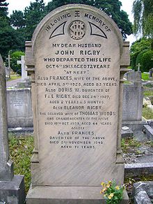 Grave stone with the name of Eleanor Rigby at St Peter's Church. Rigby.jpg