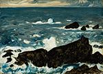 Skály a vlny (Cape Shiono) od Fujishima Takeji (Sbírka muzea Kamei) .jpg