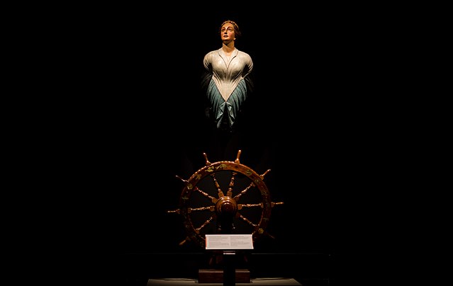 Alert's figurehead and wheel exhibited at Musée de la civilisation, Quebec City
