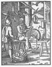 Scissors and knife grinder, c. 1568 (woodcut from Jost Amman's "Standebuch") Schleifer-1568.png