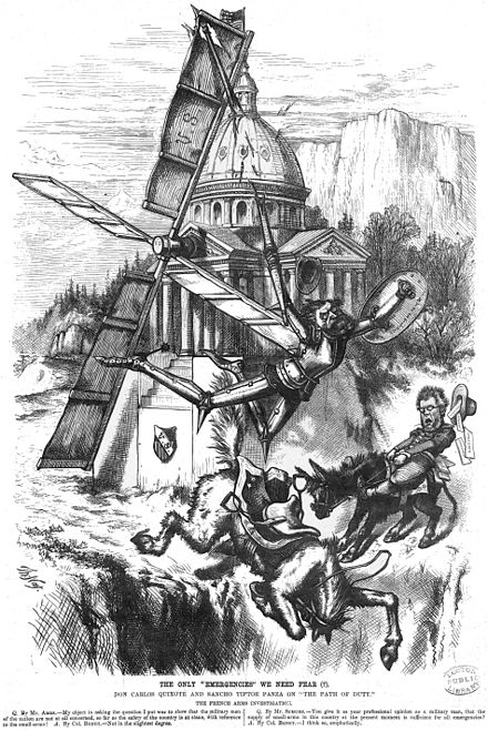 Carl Schurz is Don Quixote in this cartoon by Thomas Nast from Harper's Weekly of April 6, 1872