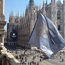 View from the previous OCCAM - Observatory on Digital Communication headquarters, in Milan, Piazza Duomo, with the UNESCO flag. Sede storica di OCCAM -Osservatorio per la Comunicazione Digitale, Piazza Duomo,Milano.jpg