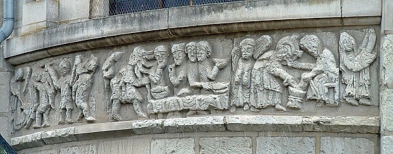 Reliefs de l'abside : La Cène et le Lavement des pieds.