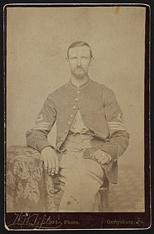 Sergeant Nicholas G. Wilson of Co. G, 138th Pennsylvania Infantry Regiment. From the Liljenquist Family Collection of Civil War Photographs, Prints and Photographs Division, Library of Congress Sergeant Nicholas G. Wilson of Co. G, 138th Pennsylvania Infantry Regiment in uniform) - W.H. Tipton photo, Gettysburg, Pa LCCN2015645494.jpg