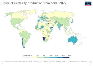The share of electricity production from solar, 2022 Share-electricity-solar.svg