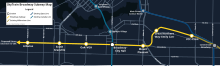 A map showing the extension along Broadway in relation to existing lines and surface streets SkyTrain Broadway Subway map.svg