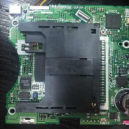 SmartMedia card slot on the PCB of a digital camera