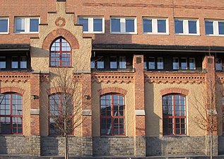 Dela av Stora Bryggeriets gamla fasad vid Nordenflychtsvägen.