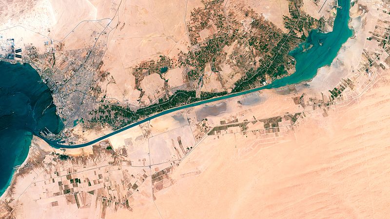 Artificial waterway in Egypt for international trade. Details in text.