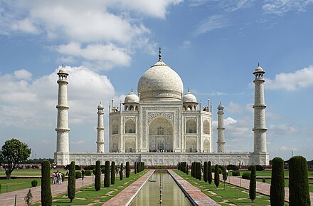 The Taj Mahal in Agra, India, widely considered the pinnacle of Islamic architecture in the subcontinent.