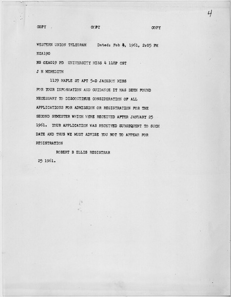 File:Telegram to James Meredith February 4, 1961 - NARA - 193226.tif