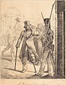 „Šveicarų sargybinis ir karevis veteranas“ (litografija, 1819, Luvras, Paryžius)