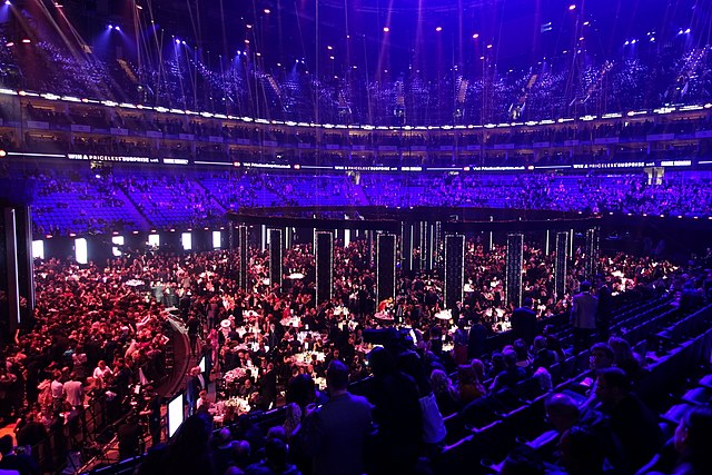 The O2 Arena in London on the evening of Brit Awards 2016