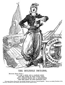 A British cartoon of 1923 satirising Ataturk's rule in Turkey The Multiple Dictator - British propaganda against Mustafa Kemal Ataturk (7 November 1923).jpg