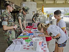 The Pyramid Rock Young Marines encourage military family members to sign pledges to be drug-free.