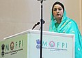 The Union Minister for Food Processing Industries, Smt. Harsimrat Kaur Badal addressing the gathering at the inauguration ceremony of the World Food India 2017, in New Delhi on November 03, 2017.jpg