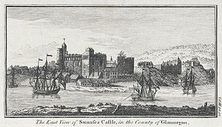 The east view of swansea castle, in the county of Glamorgan