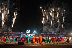 Closing ceremony of the 2008 Commonwealth Youth Games hosted in Pune. The fireworks light up the sky during the closing ceremony of the 3rd Commonwealth Youth Games-2008, in Pune on October 18, 2008.jpg