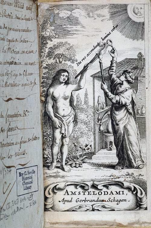 Frontispiece to Willis's 1663 Diatribae duae medico-philosophicae – quarum prior agit de fermentatione, engraved and published by Gerbrandus Schagen i