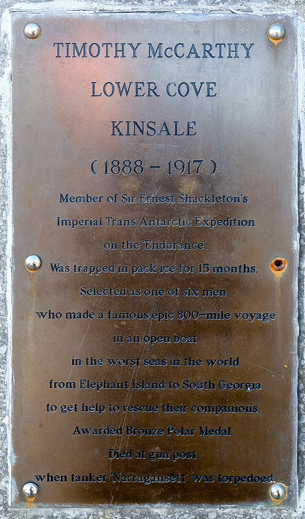 Plaque on the quay-side memorial in Kinsale