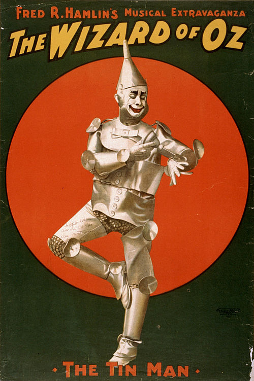 1903 poster of Dave Montgomery as the Tin Man in Hamlin's musical stage version.