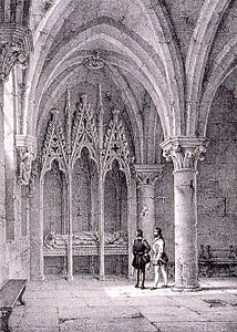 The chapel as it appeared in the 14th century (19th-century engraving)