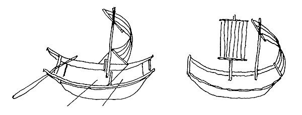 Tracing of two ships from Dunhuang cave temple, c. 8th–9th century CE. The ships showed square sails.