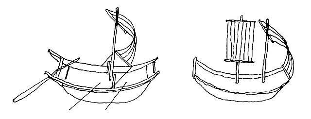 Tracing of two ships from Dunhuang cave temple, c. 8th–9th century CE. The ships showed square sails.